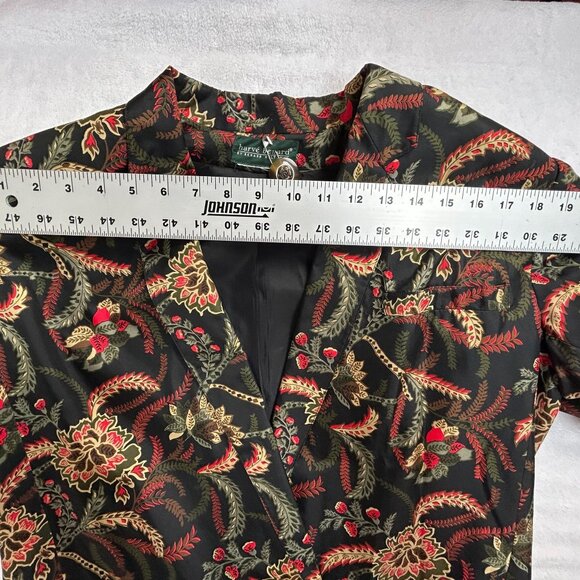 Harvé Benard Womens Black Floral Leaf Print Button Front Blazer Jacket Pockets - Picture 5 of 8